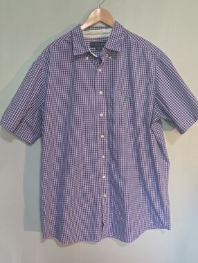 Mens Purple Check Short-Sleeve Button-Down Shirt by US Polo In Size XLT